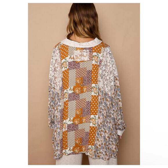 POL Toffee Floral and Lace Patchwork Button Down Shirt M - Picture 10 of 10